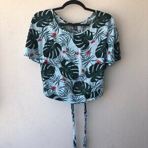 Floral Blue Tie Back Crop Top Size Medium
